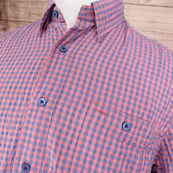 DANIEL CREMIEUX PERFORMANCE GINGHAM CHECK SEERSUCKER-LIKE BUTTON UP SHIRT L - Picture 2 of 7